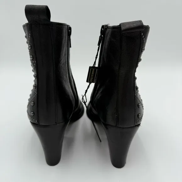 Emanuele Crasto Leather Studded Pointed Toe Heeled Booties Ankle Boots 7.5 NWT