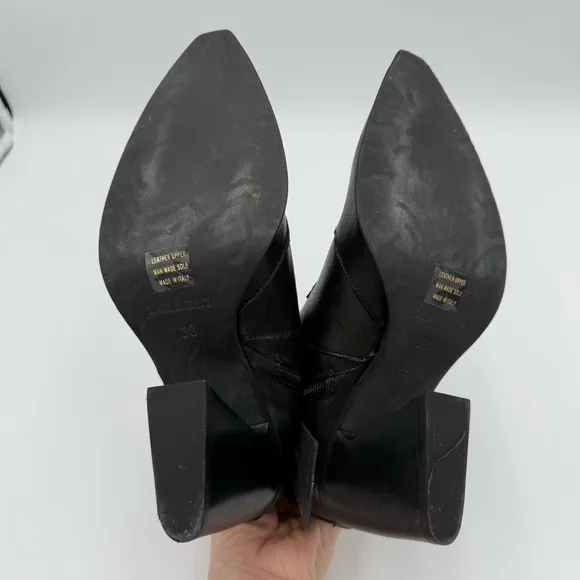 Emanuele Crasto Leather Studded Pointed Toe Heeled Booties Ankle Boots 7.5 NWT