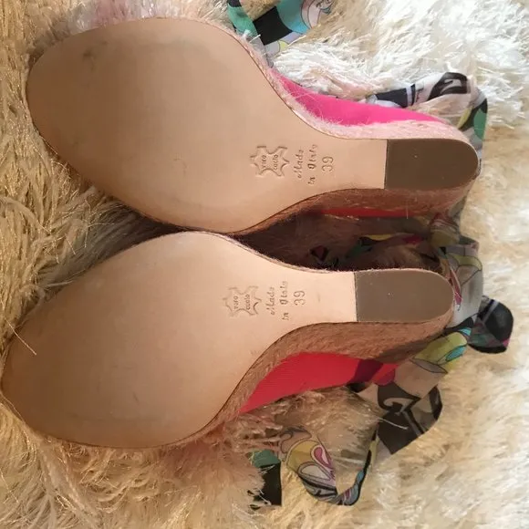 Emilio Pucci Canvas Peep-Toe Wedges 39