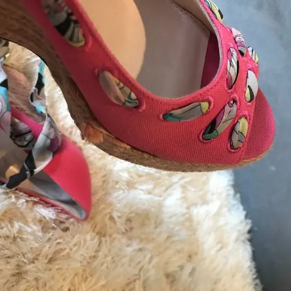 Emilio Pucci Canvas Peep-Toe Wedges 39
