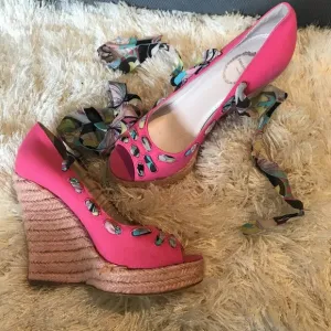 Emilio Pucci Canvas Peep-Toe Wedges 39