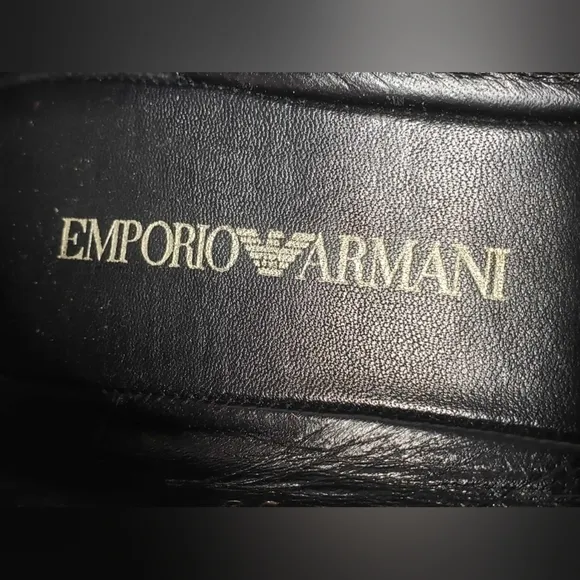 EMPORIO ARMANI Black Suede/Patent Leather Round-Toe Bow Flats Sz 38 Italy