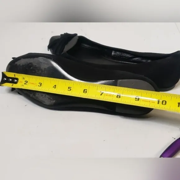 EMPORIO ARMANI Black Suede/Patent Leather Round-Toe Bow Flats Sz 38 Italy