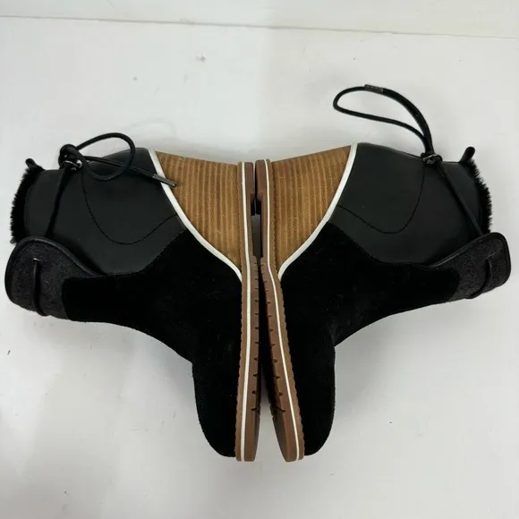 Emu Australia Crabtree Black Suede Closed Toe Wedges Winter Minimalist Casual