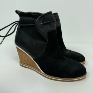 Emu Australia Crabtree Black Suede Closed Toe Wedges Winter Minimalist Casual