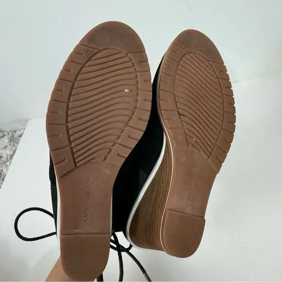Emu Australia Crabtree Black Suede Closed Toe Wedges Winter Minimalist Casual