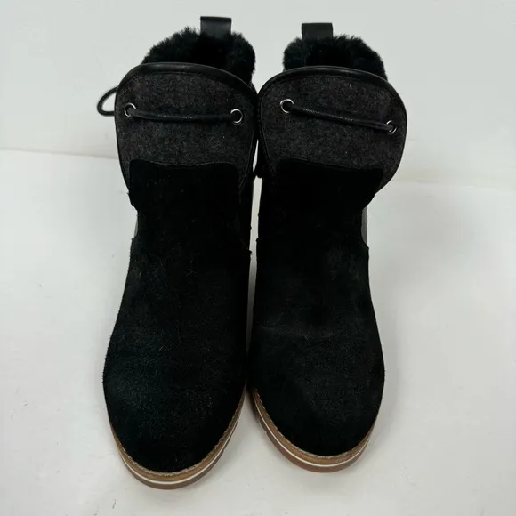 Emu Australia Crabtree Black Suede Closed Toe Wedges Winter Minimalist Casual