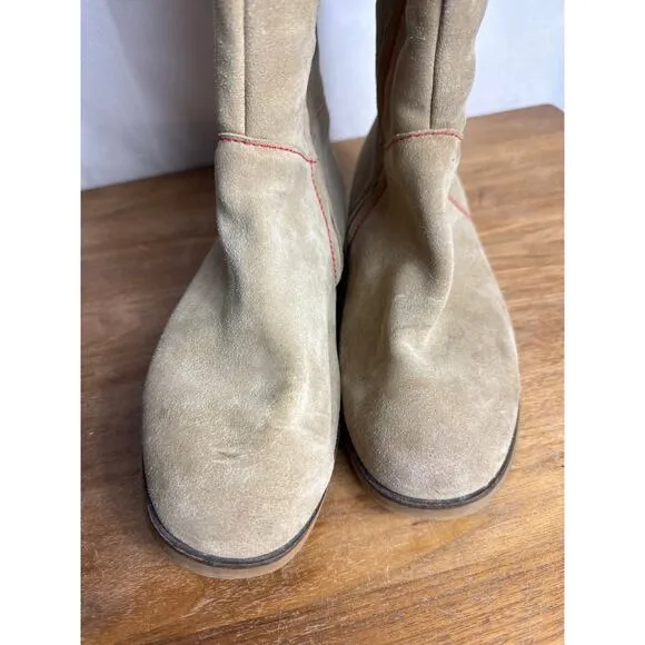 Emu Australia Tall Boots Size 8 Tan Suede Leather Shearling-Lined Flat Heel Zip