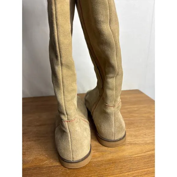 Emu Australia Tall Boots Size 8 Tan Suede Leather Shearling-Lined Flat Heel Zip