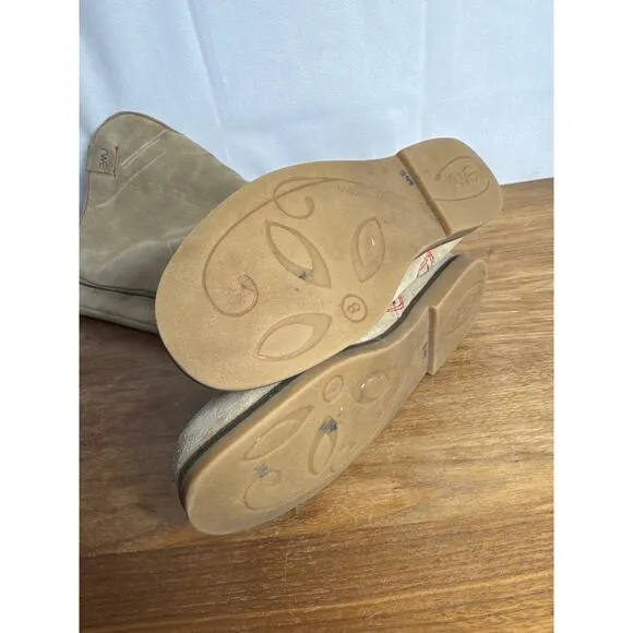 Emu Australia Tall Boots Size 8 Tan Suede Leather Shearling-Lined Flat Heel Zip