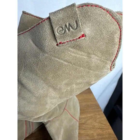 Emu Australia Tall Boots Size 8 Tan Suede Leather Shearling-Lined Flat Heel Zip