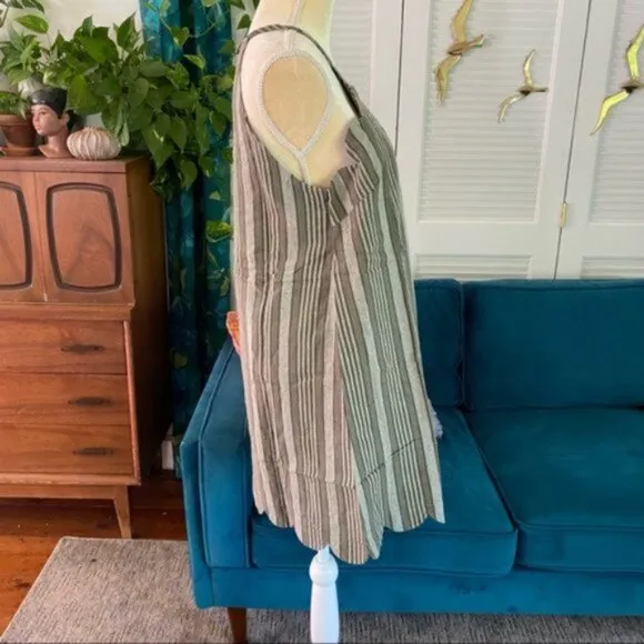 entro | Adelaide Scalloped Hem Mini Shift Dress Cotton Linen Olive Green Small