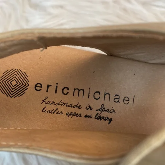 Eric Michael Taupe Leather Espadrille Wedges, Size 39