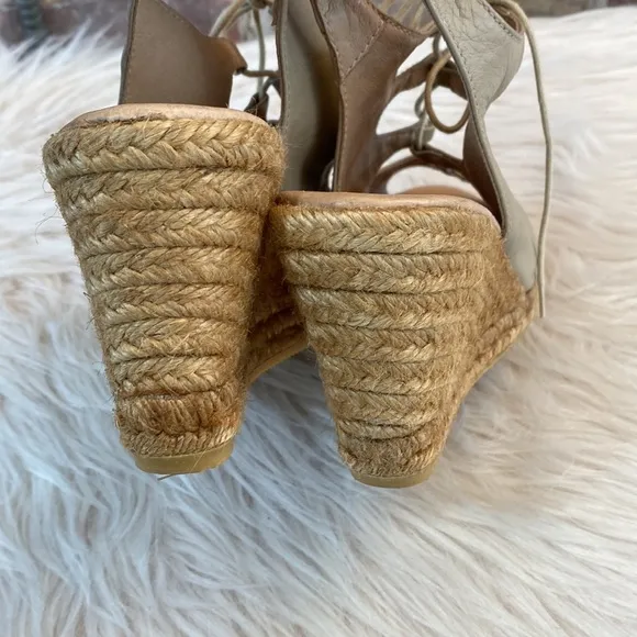 Eric Michael Taupe Leather Espadrille Wedges, Size 39