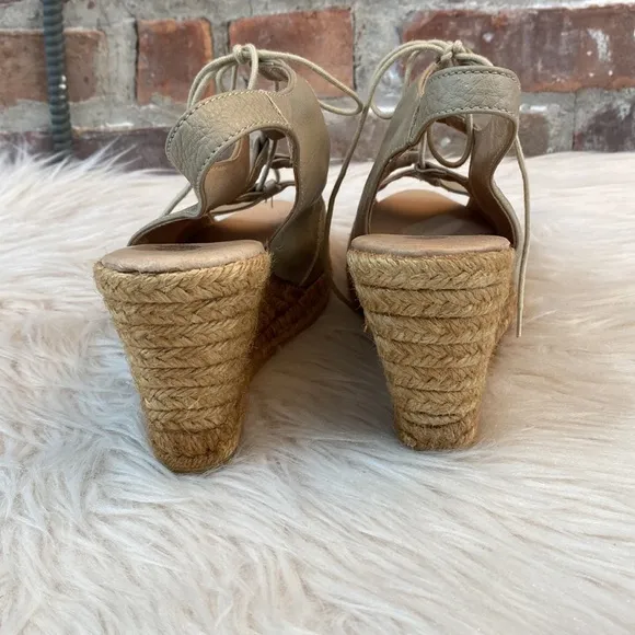 Eric Michael Taupe Leather Espadrille Wedges, Size 39