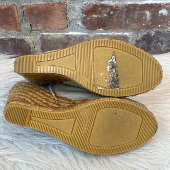 Eric Michael Taupe Leather Espadrille Wedges, Size 39