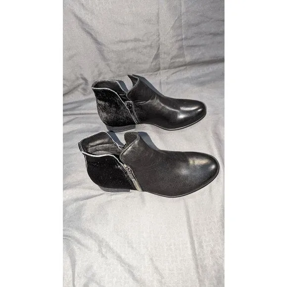 Eric Micheal Isabella Dual Textured Low Heel Ankle Boots Zipper Sides EU35/US 5