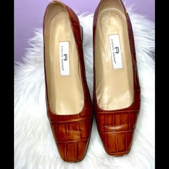 Etienne Aigner Leather Block Heel Square Toe