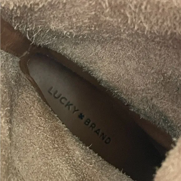 EUC - Lucky Brand Emberleigh Brindle Taupe Leather Heeled Boot‎ US 8M EU 38