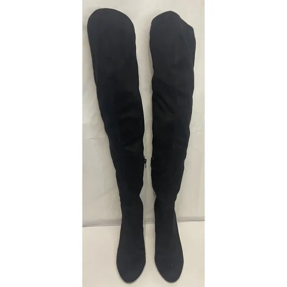 EUC MINELLI Paris Luxury Black Suede Thigh High, Over The Knee Chic Boots Sz 7.5