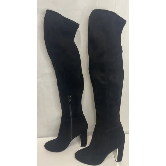 EUC MINELLI Paris Luxury Black Suede Thigh High, Over The Knee Chic Boots Sz 7.5