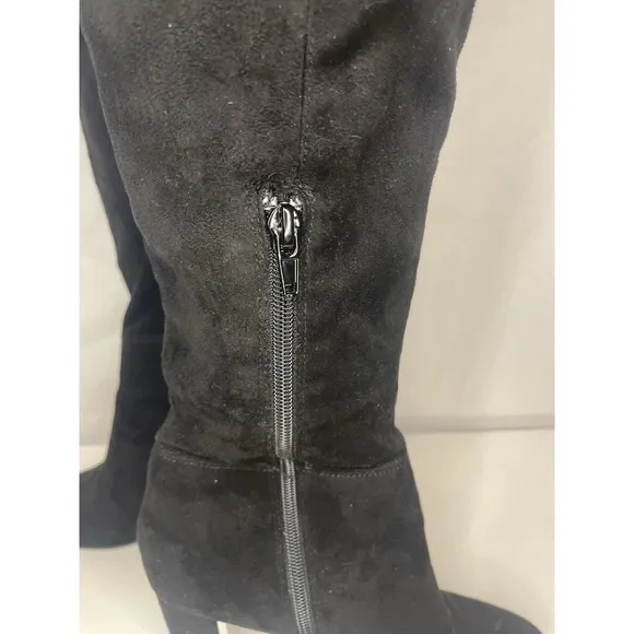 EUC MINELLI Paris Luxury Black Suede Thigh High, Over The Knee Chic Boots Sz 7.5