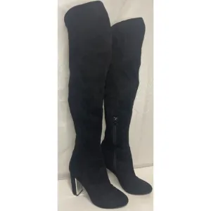 EUC MINELLI Paris Luxury Black Suede Thigh High, Over The Knee Chic Boots Sz 7.5
