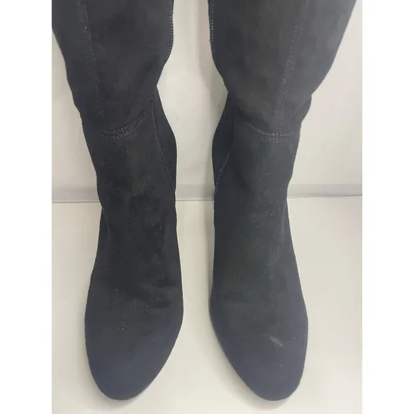 EUC MINELLI Paris Luxury Black Suede Thigh High, Over The Knee Chic Boots Sz 7.5