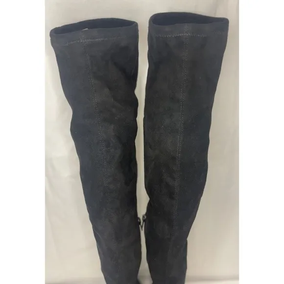 EUC MINELLI Paris Luxury Black Suede Thigh High, Over The Knee Chic Boots Sz 7.5
