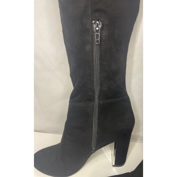 EUC MINELLI Paris Luxury Black Suede Thigh High, Over The Knee Chic Boots Sz 7.5