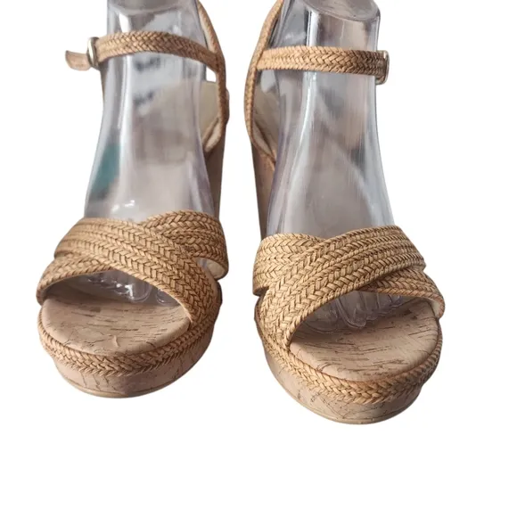 EUC Stuart Weitzman Minx Braided leather Jute Cork Platform Espadrille Wedge
