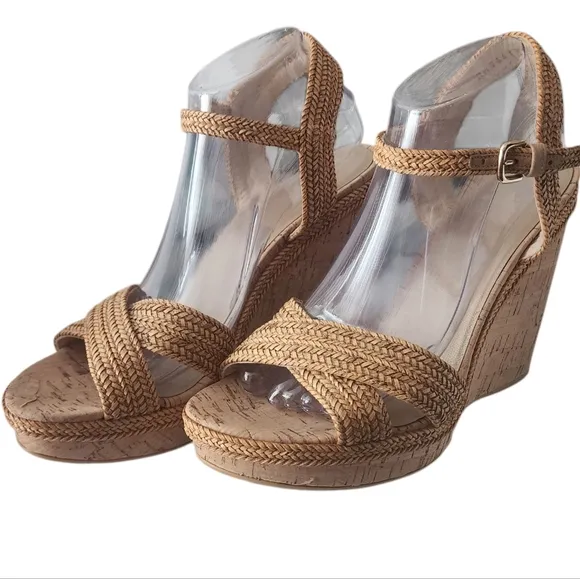 EUC Stuart Weitzman Minx Braided leather Jute Cork Platform Espadrille Wedge