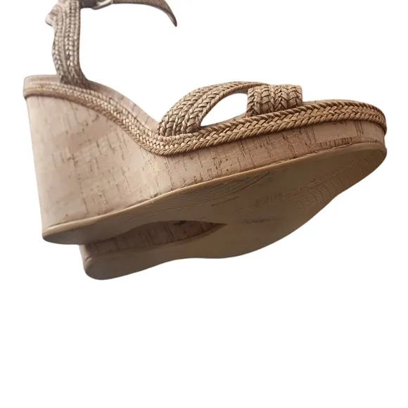 EUC Stuart Weitzman Minx Braided leather Jute Cork Platform Espadrille Wedge