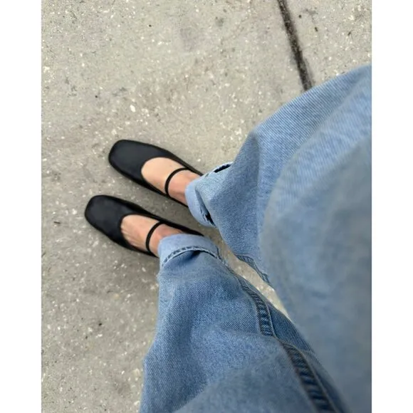 Everlane The Day Mary Jane in Black Leather New Womens Ballet Flats