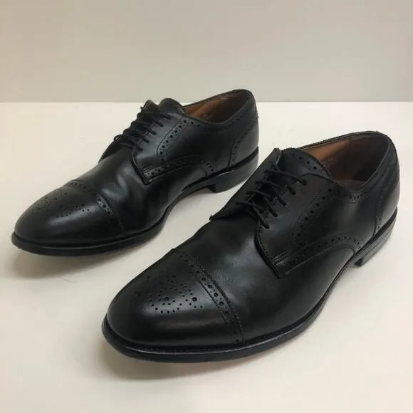 EXCELLENT Allen Edmonds Men's Sanford Cap Toe Derby Black Leather Medallion 10.5
