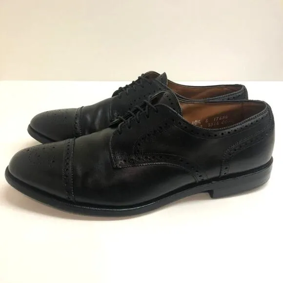 EXCELLENT Allen Edmonds Men's Sanford Cap Toe Derby Black Leather Medallion 10.5