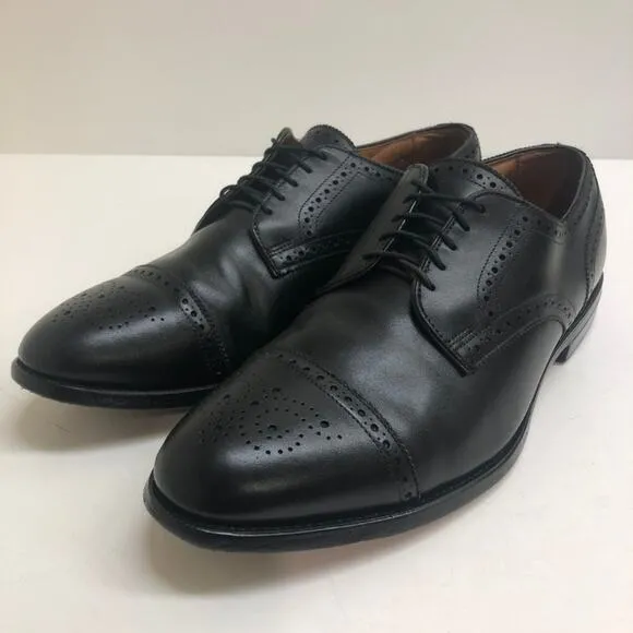 EXCELLENT Allen Edmonds Men's Sanford Cap Toe Derby Black Leather Medallion 10.5