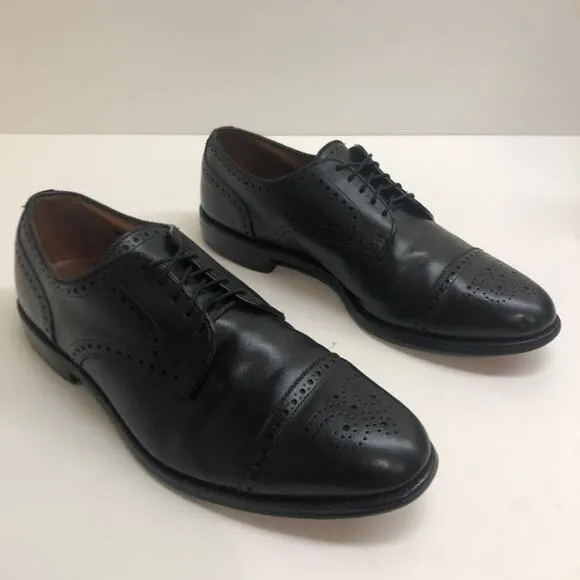 EXCELLENT Allen Edmonds Men's Sanford Cap Toe Derby Black Leather Medallion 10.5