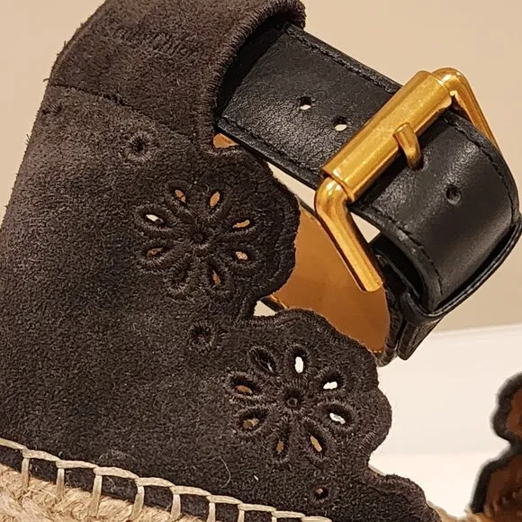 Excellent  EU39 Chloe Wedges Platform Sandal Dk Brown Espadrille Embroidered