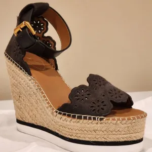 Excellent  EU39 Chloe Wedges Platform Sandal Dk Brown Espadrille Embroidered