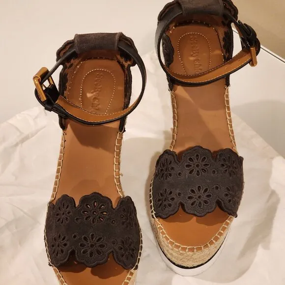 Excellent  EU39 Chloe Wedges Platform Sandal Dk Brown Espadrille Embroidered