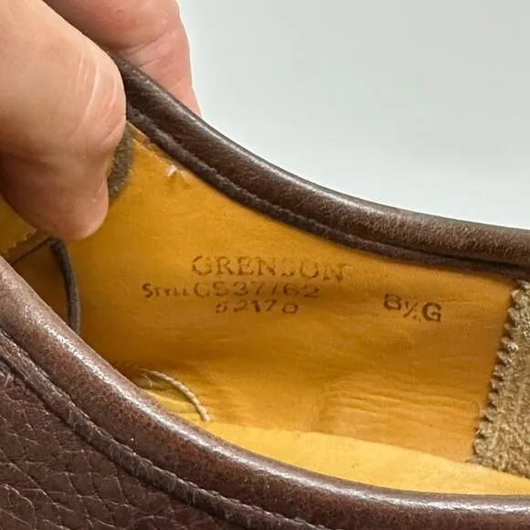 EXCELLENT Grenson Scotch Grain Brown Blucher UNWORN SOLES   HEEL 8.5 UK / 9.5 US