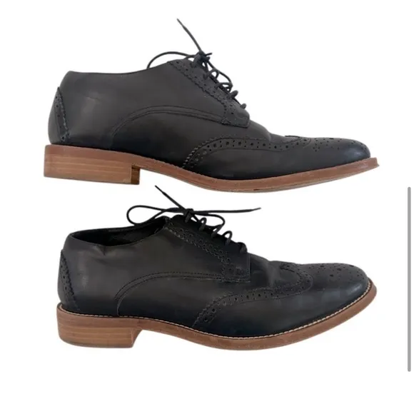 Fabianelli Womens Black Leather Wingtip OxfordsBrogue Shoes, Black, Size 37/6.5