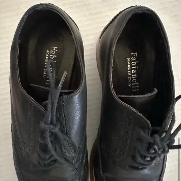 Fabianelli Womens Black Leather Wingtip OxfordsBrogue Shoes, Black, Size 37/6.5