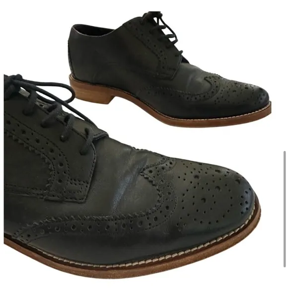 Fabianelli Womens Black Leather Wingtip OxfordsBrogue Shoes, Black, Size 37/6.5