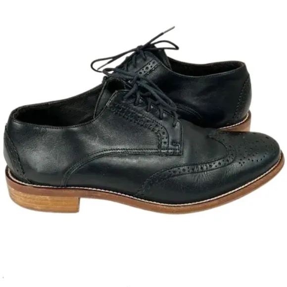 Fabianelli Womens Black Leather Wingtip OxfordsBrogue Shoes, Black, Size 37/6.5
