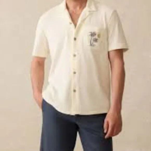 Faherty Cabana Towel Terry Men's Cotton-Blend Camp Button Up Shirt Size Medium