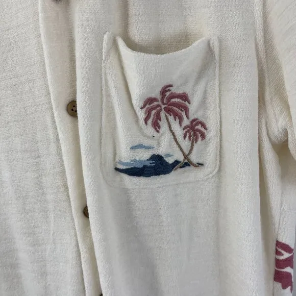 Faherty Cabana Towel Terry Men's Cotton-Blend Camp Button Up Shirt Size Medium