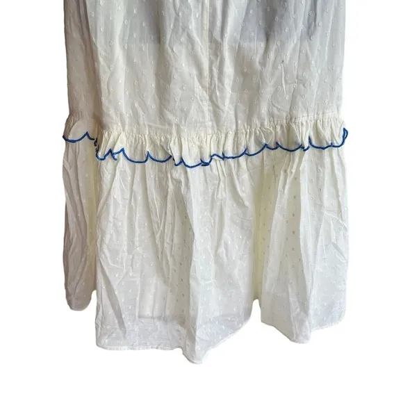 ✅Farm RIO Off-White Textured Puff Sleeve Midi Dress NWT S pleated front ruffle