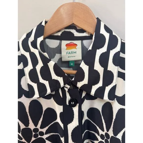 Farm Rio Shirt Dress Palermo Anthropologie Buttondown Viscose Black Italy M